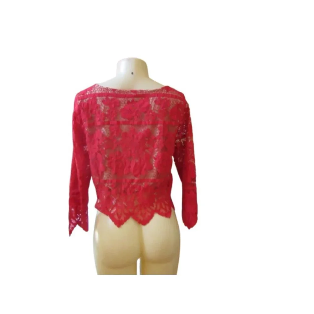 For Love and Lemons Gianna Lace Red Crop Top with Peep Hole Small